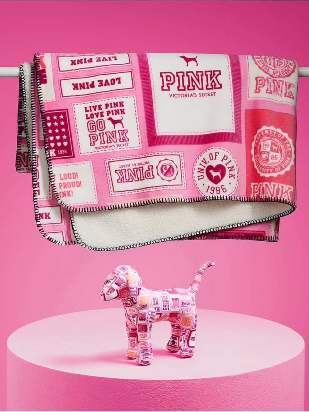 New 2026 VS PINK Friday Mystery Mini Dog + Cozy Maroon Plush Blanket Bundle